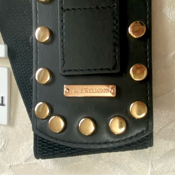 🆕 True Religion Belt Womens Small Medium Black Wide Studded Elastic Stretch NWT - Picture 8 of 10